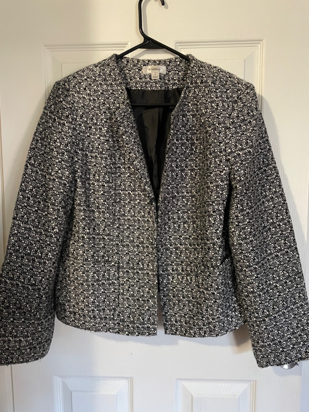 Dressbarn Black & White Tweed Open-Front Jacket